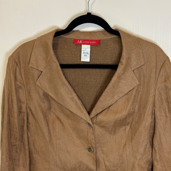 Vintage Anne Klein 100% linen Brown Blazer SZ Large - Picture 5 of 12